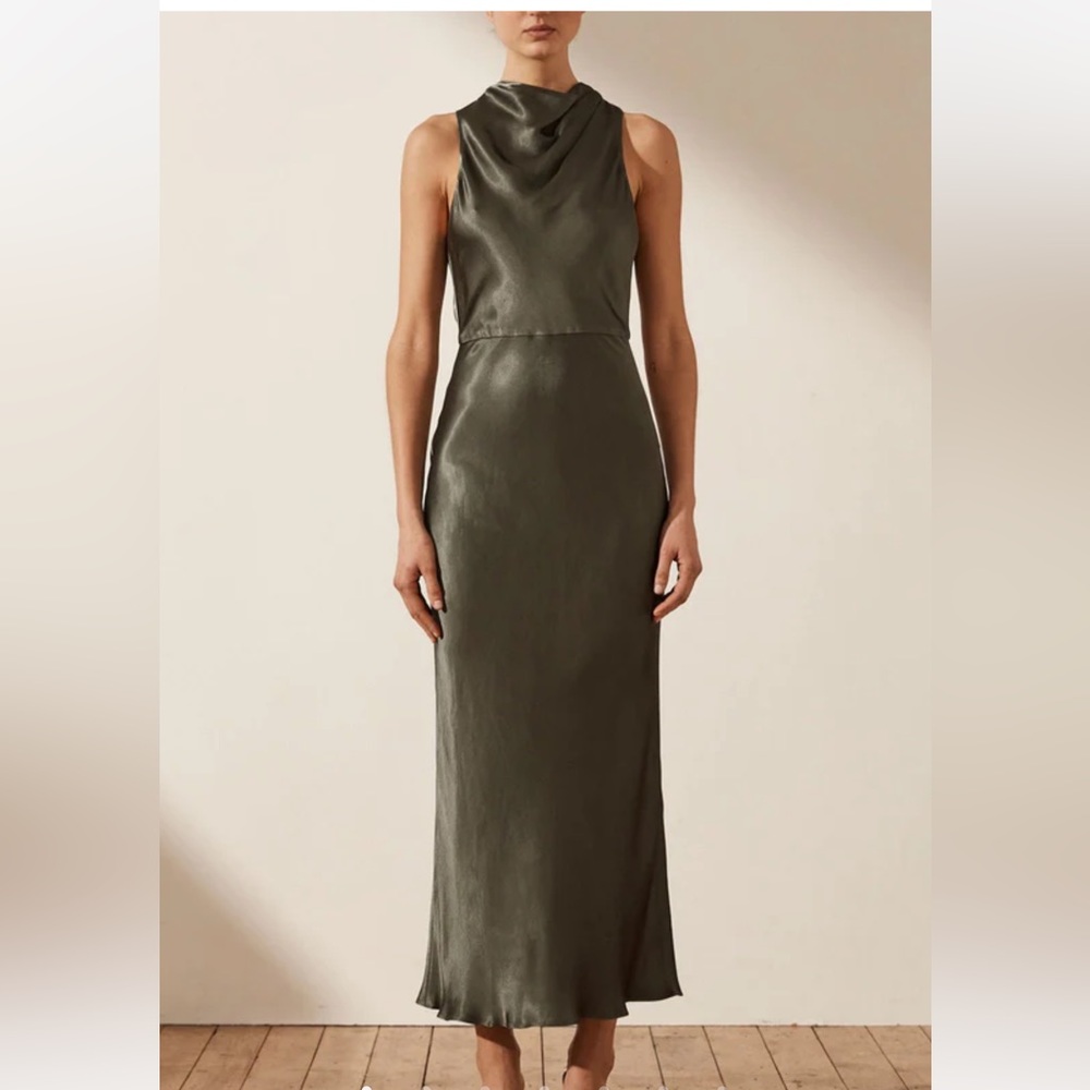 Shona Joy La Lune High Neck Midi Dress - Olive - Size US 4